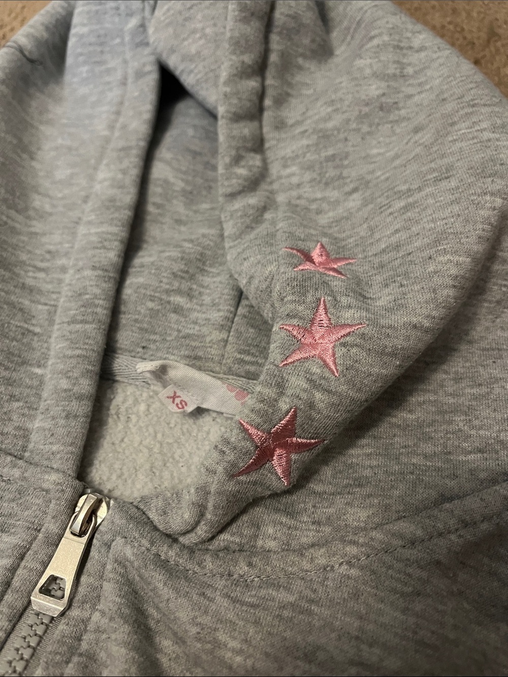 Womens Gray Zip-Up Hoodie with Pink Star Appliqués and embroidery “Jesus saves” - Picture 3 of 4